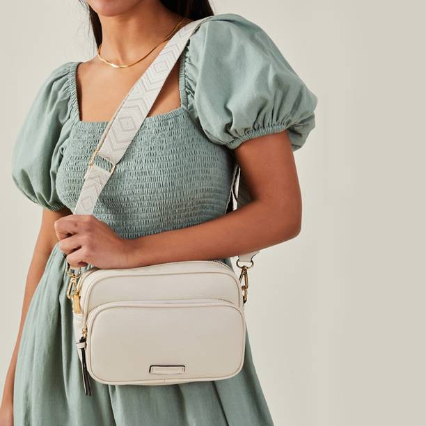 White Women Sling Bag Women's ina Double Zip Sling Bag