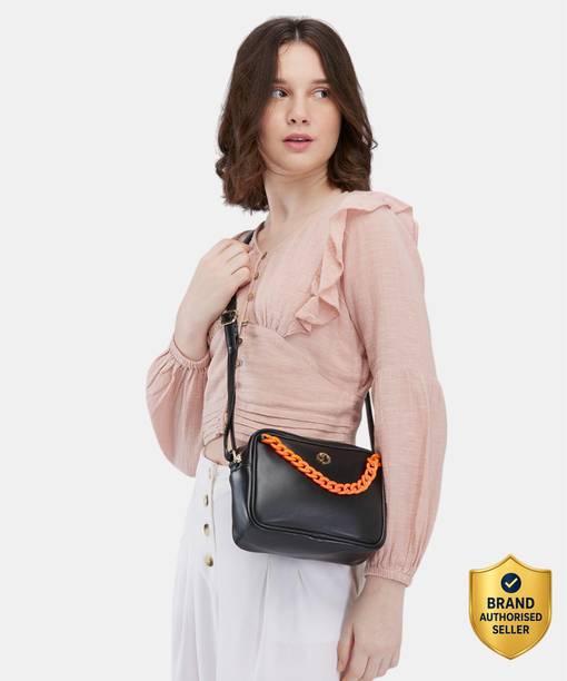 Black Women Sling Bag Perline Sling Bag | Handbag for Women | Black (Medium)