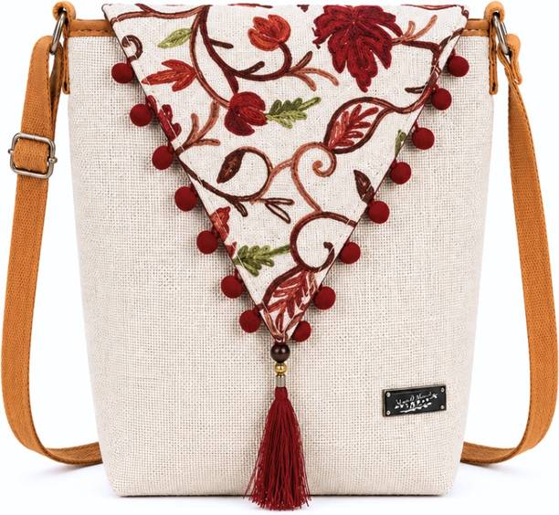 White Women Sling Bag Handicraft work white sling bag