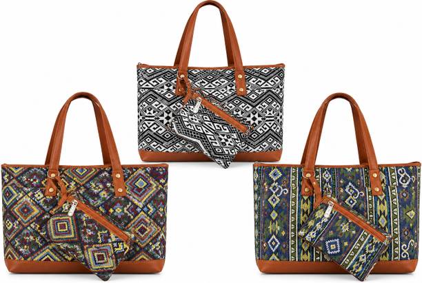 naarishops Brown, Multicolor Tote Geometric Printed Tote Bag