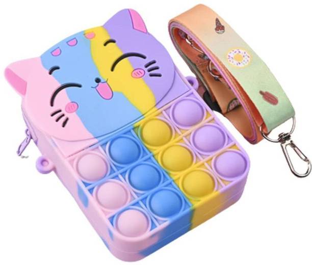 SYGA Multicolor Shoulder Bag Children Pop It Fidget Cat Pattern Bubble Shoulder Bag (Multi Color)