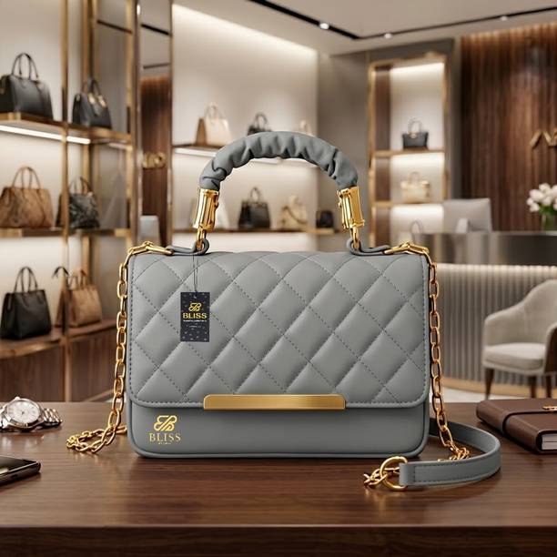 Grey Women Sling Bag White chain handle magnetic button slingbag women