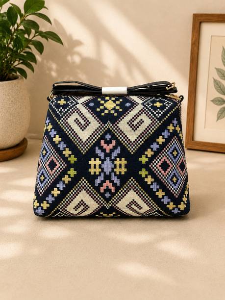 Blue, Black Women Sling Bag Jute Sling Bag With Shoulder
