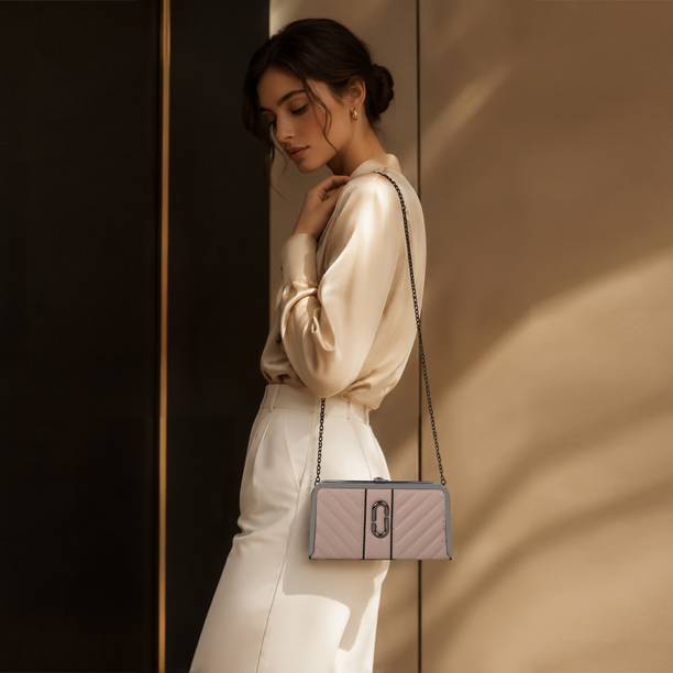 Beige Women Sling Bag LQ124 - Trendy Clutch With Detachable Sling Chain