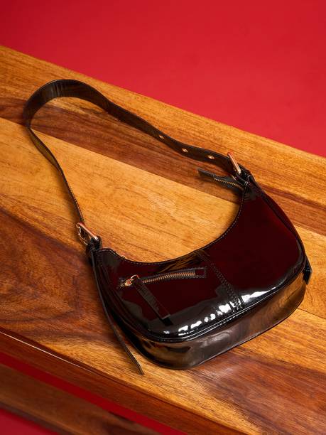 Black Women Sling Bag Women's PU Half Moon Sling Bag with Tasselled