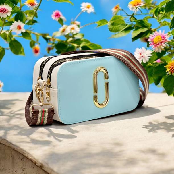 Blue Women Sling Bag Women Colorblock Metal Zip Sling Bag