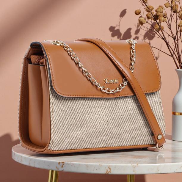Tan Women Sling Bag Dual Tone Textured Sling