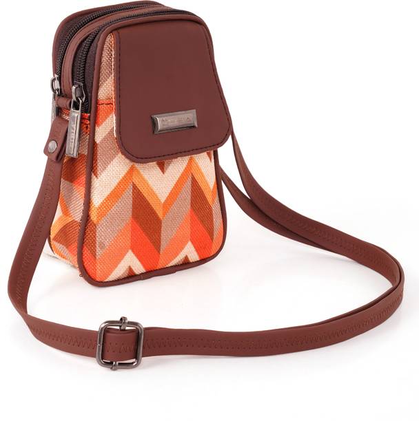 Orange Women Sling Bag Tarang Print Mobile Pouch