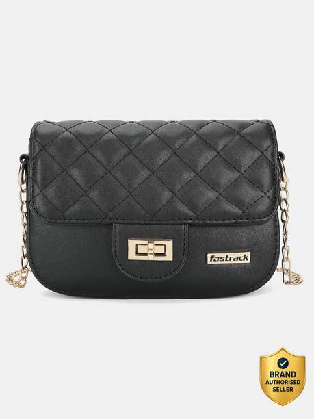 Black Women Sling Bag - Medium Quilted Black Sling Bag