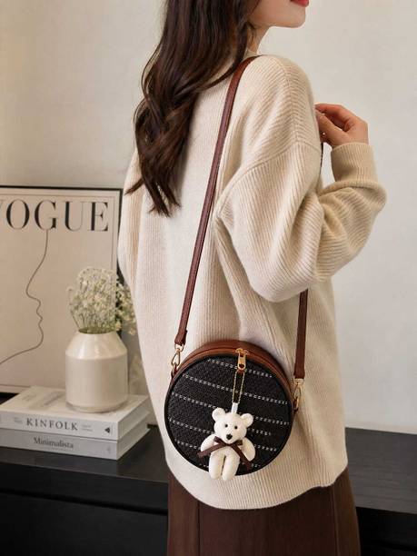 Brown Women Sling Bag Imported Jute Teddy Charm Cute Sling Bag for Girls, Casual, Travel & Daily Use