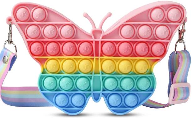 Nappmall Multicolor Sling Bag Pop purse bag for Girls Silicone Crossbody Small Purse Gift for Kids (Butterfly)