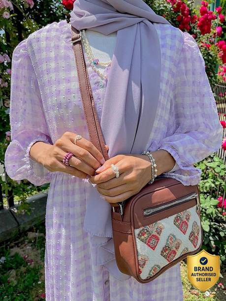 White Women Sling Bag for women Handmade Bags for Females Vegan Leather and Indian Fabric