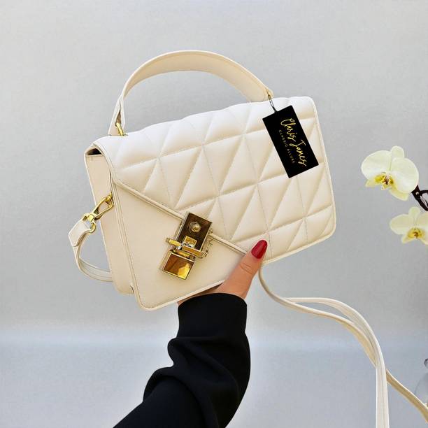 clarisjames White Women Sling Bag Aesthetic twist lock white slingbag for beautiful women
