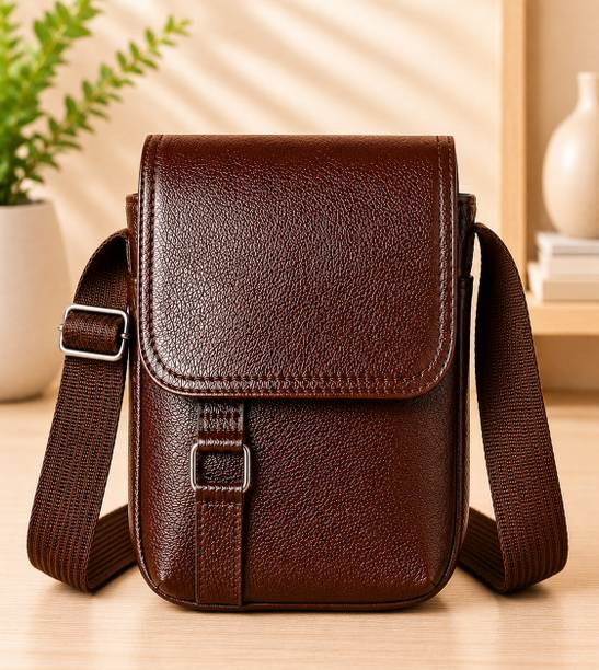 Brown Men Sling Bag Stylish Leather Men Sling Bag Tan Messenger Office Bag for Men Side Bag for Man