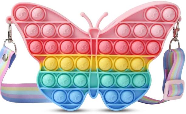 BST Multicolor Sling Bag Pop purse bag for Girls Silicone Crossbody Small Purse Gift for Kids (Butterfly)