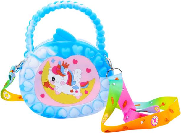 SYGA Blue Sling Bag Girls Unicorn Silicone for Girls Pop It Cartoon Handbag with Adjustable Strap