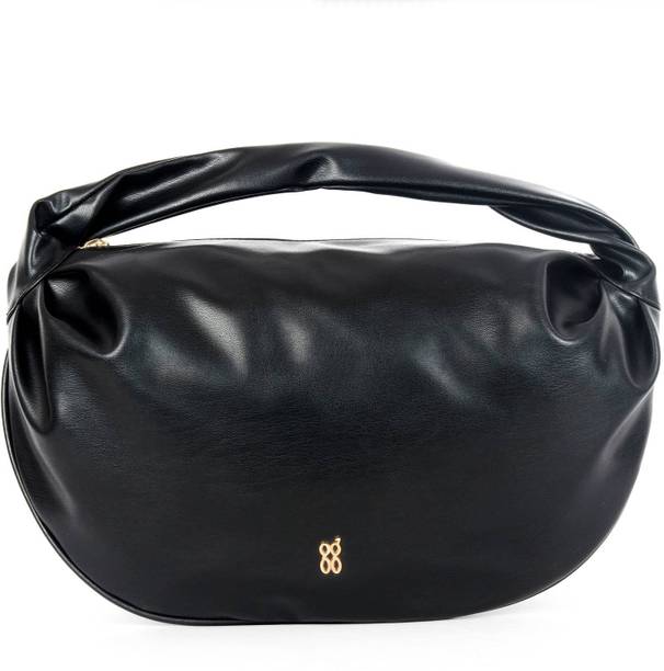 Black Women Shoulder Bag Solid Black Hobo Shoulder Bag with Zip Closure