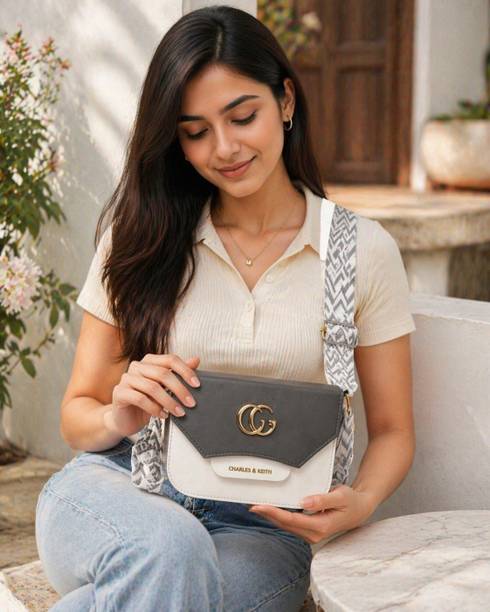 Grey, White Women Shoulder Bag Sling bag 66