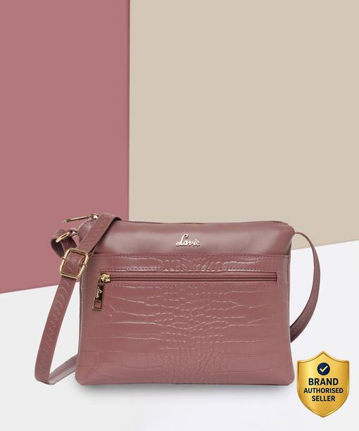Pink Women Sling Bag Slimcroc Top zip Sling Bag