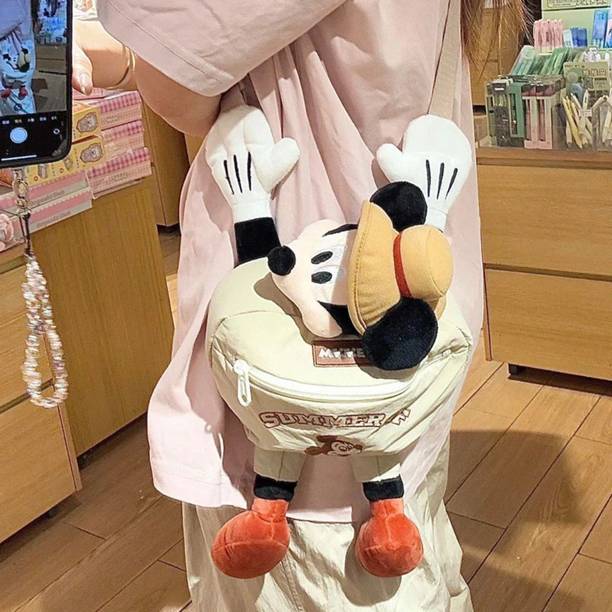 ROCKETHEART Beige Shoulder Bag Mickey Mouse Plush Cartoon Crossbody Sling Bag for Kids