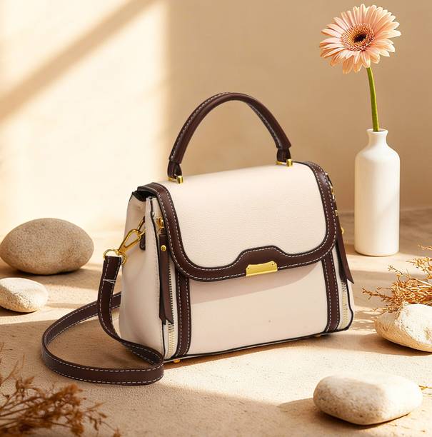 Beige, Brown Women Sling Bag Trendy Stylish Premium Satchel