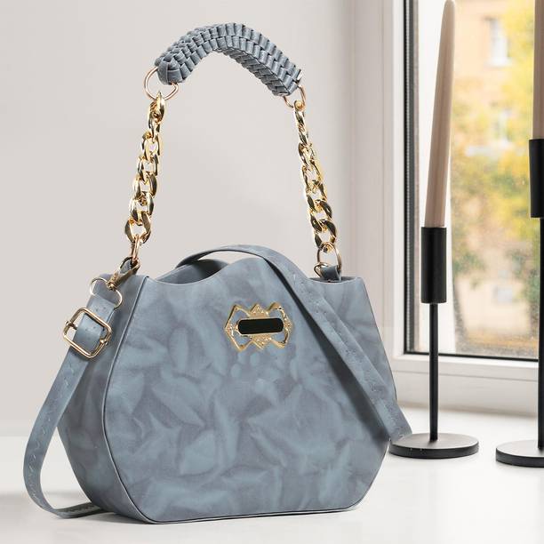 Grey Women Sling Bag Women Black Hobo Sling Bag – Textured Crescent Handbag with Gold Chain Handle