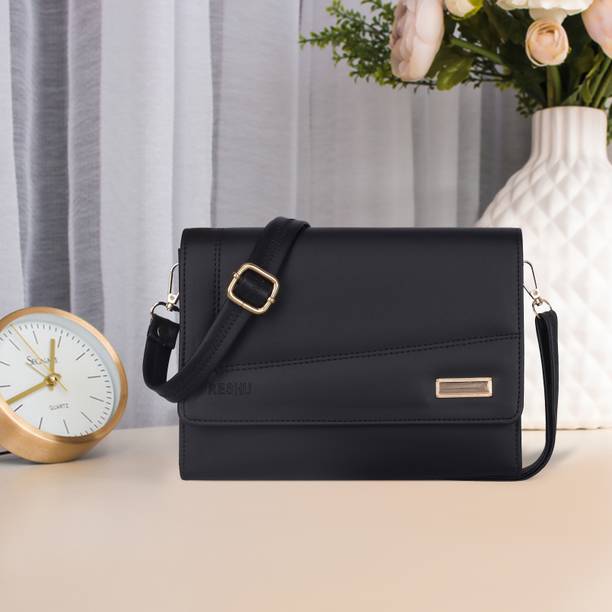 Black, Beige Women Sling Bag