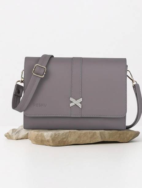 Grey Women Sling Bag Handmade Vegan Leather Women's Sling Bags Adjustable Shoulder Strap & 3 pockets
