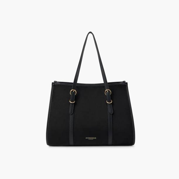 Black Women Shoulder Bag Women's Black Buckle Strap Suedette Shoulder Bag