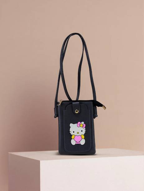Black Women Sling Bag - Medium Mobile pouch Sling for All Smart phones easy carry with Money pocket