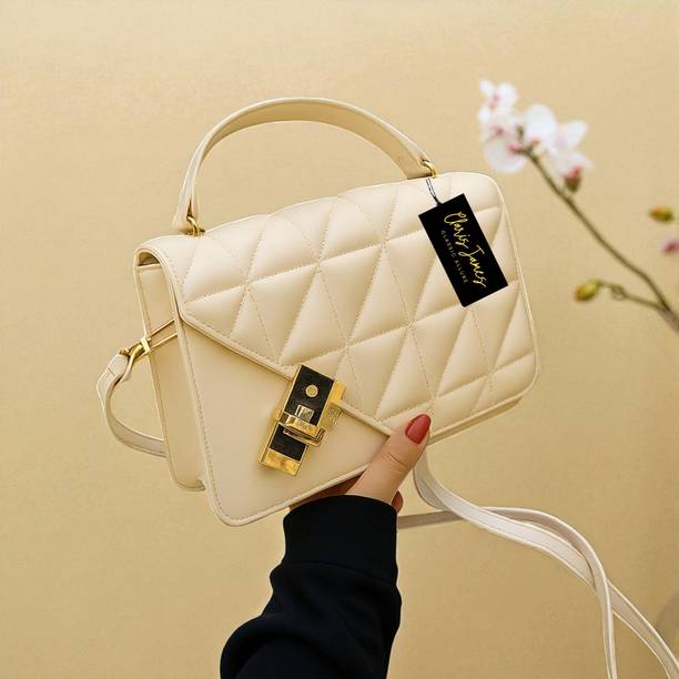 clarisjames Beige Women Sling Bag Aesthetic twist lock cream slingbag for beautiful women