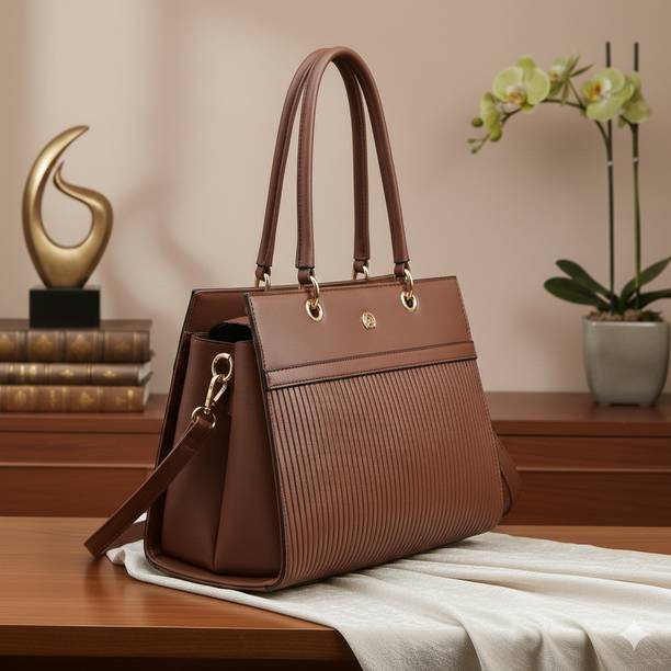 Brown Women Sling Bag Structured Straw Line Handbag with Adjustable and Detachable Strap for Women
