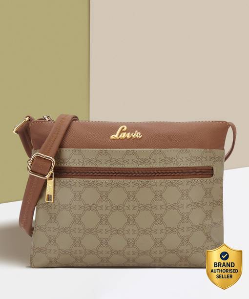 Beige Women Sling Bag Mono Lucille Top Zip Sling Bag