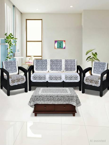 EASTTARDOMM Cotton 3+1+1 Seater Sofa Floral Cover