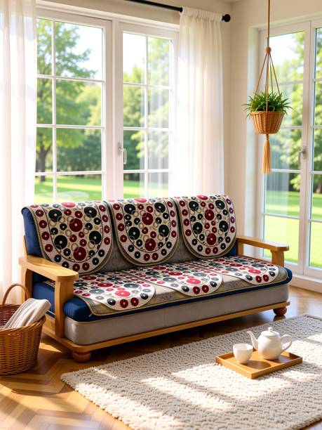 HANICRAFT Cotton 3+1+1 Seater Sofa Geometric Cover