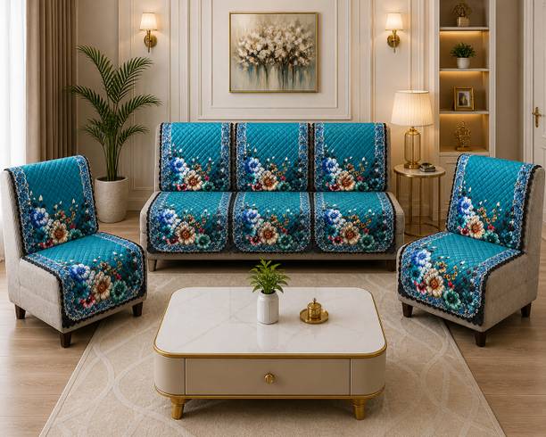 Govindika Cotton, Polyester 3+1+1 Seater Sofa Embroidered Cover