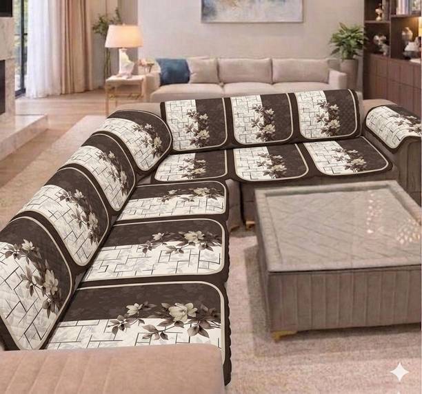 M.k.furnishings Velvet 3+3 Seater L-Shape Sofa Floral Cover