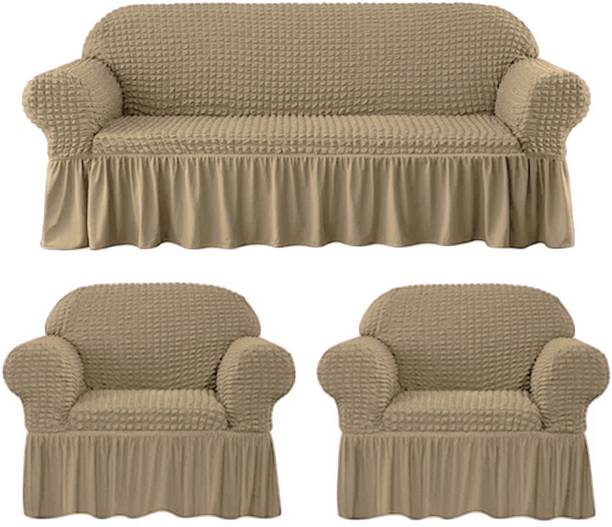 lukzer Polyester Checkered 3+1+1 Seater Sofa Cover
