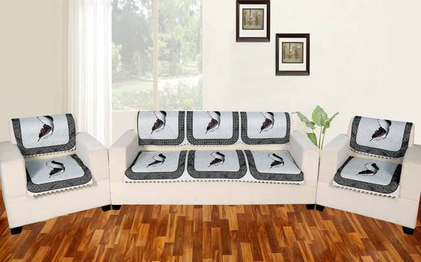 Nendle Velvet 3+1+1 Seater Sofa Floral Cover