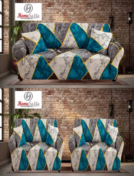 Homesajja Polycotton 3+1+1 Seater Sofa Geometric Cover