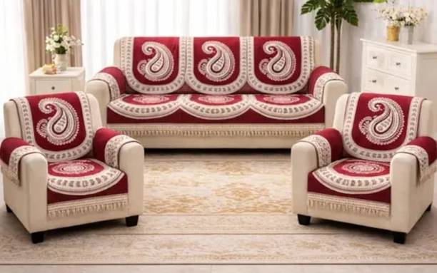 AAHADCREATION Cotton 3+1+1 Seater Sofa Floral Cover