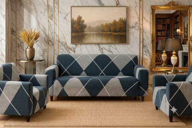 Arshi Polycotton 3+1+1 Seater Sofa Checkered Cover