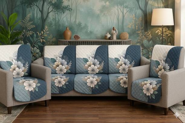 NIMAYE Velvet 3+1+1 Seater Sofa Floral Cover