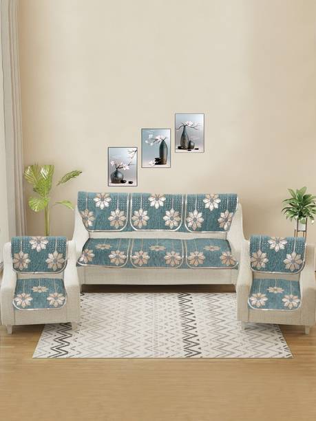 मोरदो कॉटन फ्लोरल 3+1+1 सीटर सोफा कवर