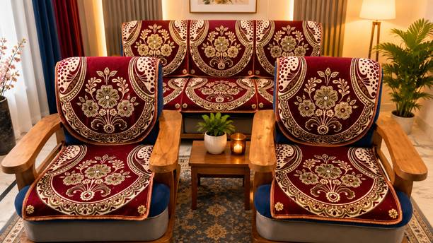 AMANLOOM Polycotton, Cotton 3+1+1 Seater Sofa Floral Cover