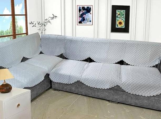 AuraDrape Velvet 8 Seater Sofa Geometric Cover