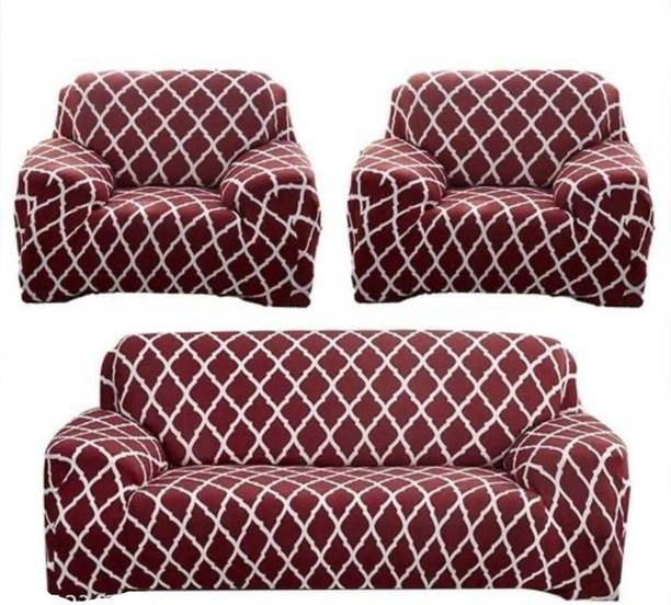 papsun Polyester Checkered 3+1+1 Seater Sofa Cover