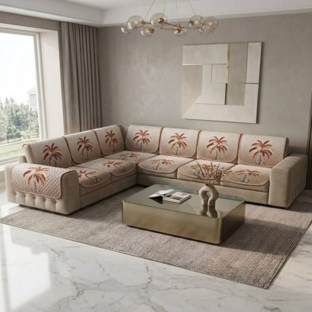 Elvion Space Velvet 3+2 Seater L-Shape Sofa Floral Cover