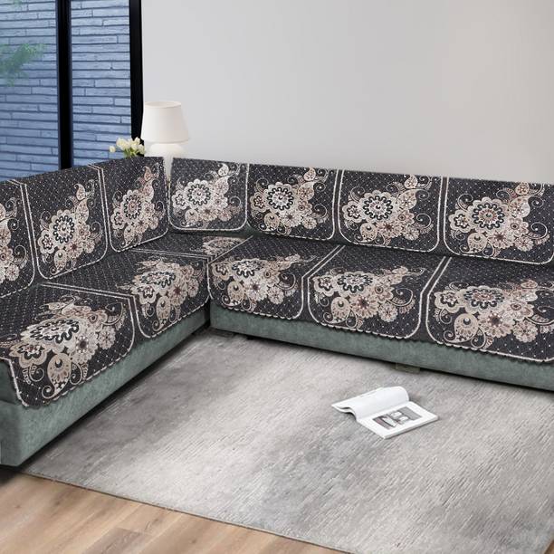 मल्टीटेक्स वेल्वेट फ्लोरल 3+3 सीटर L-शेप सोफा कवर