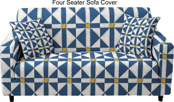 HOUSE OF QUIRK Polyester 4 Seater Sofa Checkered Cover